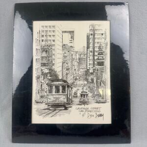 Don Davey California Street San Francisco 1977 Signed Print Black Mat Cityscape